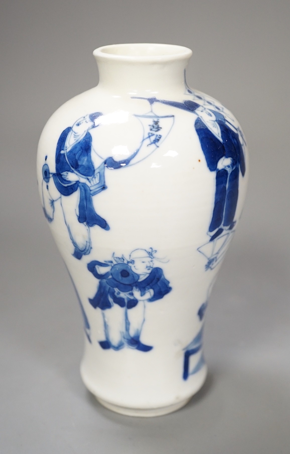 A small Chinese blue and white baluster jar, circa 1900. Restored, 15cm